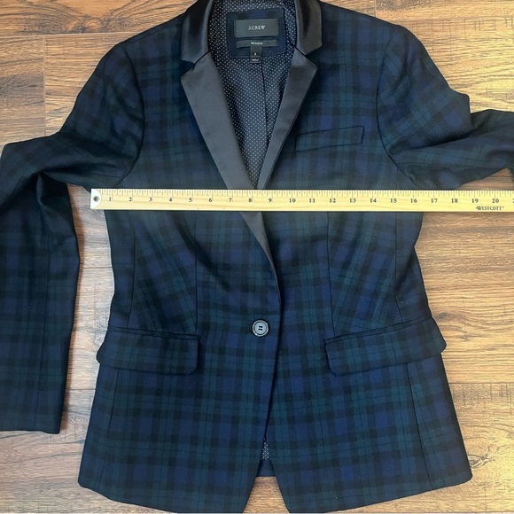 J.Crew Regent Wool Stretch Navy Green Plaid Single Button Womens Blazer Jacket 2 - Picture 4 of 9
